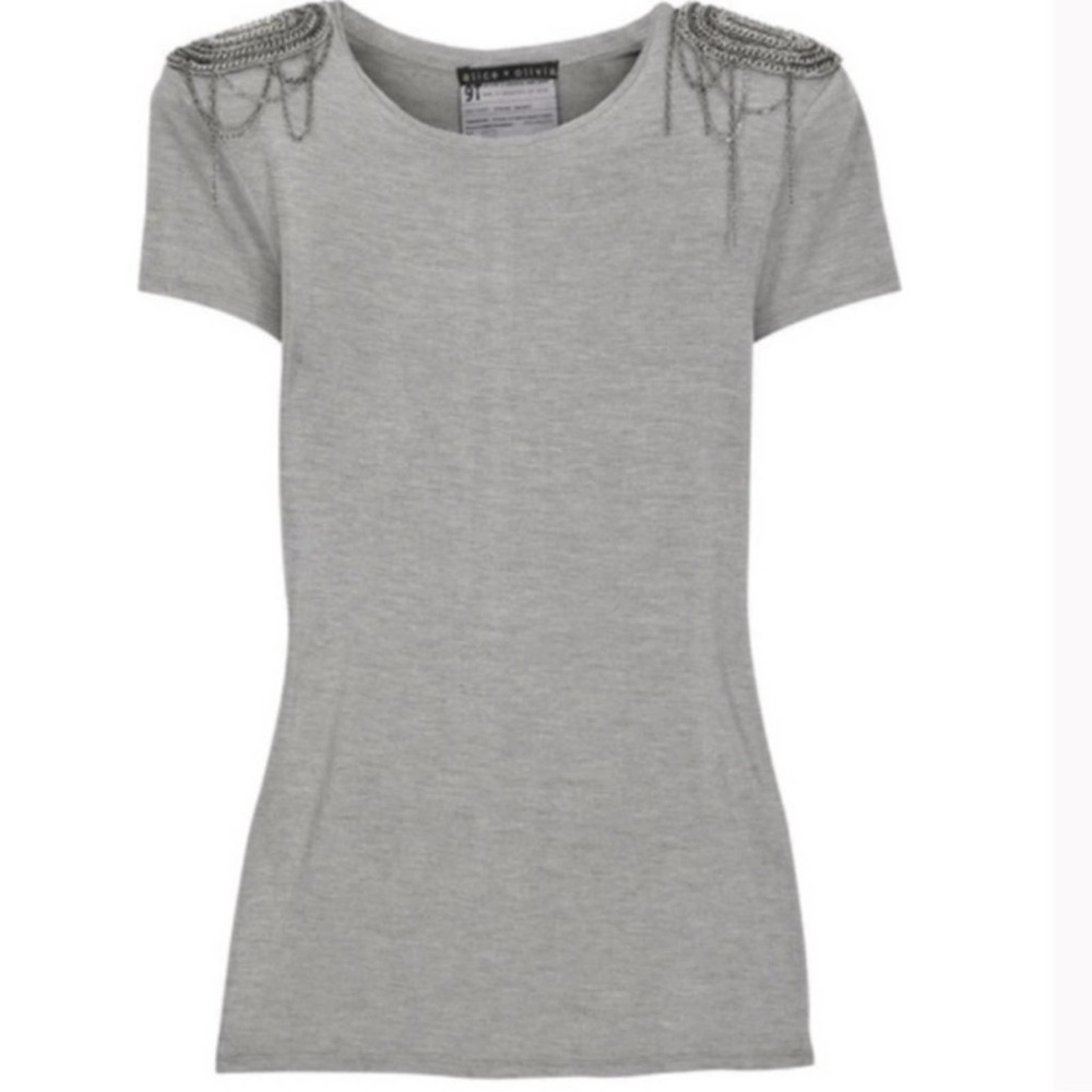 Alice + Olivia Chain Detail Jersey Stretch T-shirt.